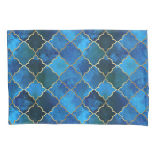 Sapphire Gemstone & Gold Moroccan Tegel Pattern Kussensloop