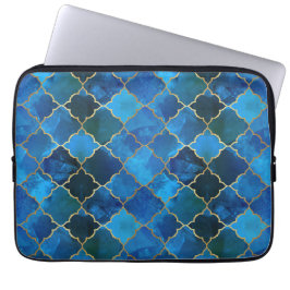 Sapphire Gemstone & Gold Moroccan Tegel Pattern Laptop Sleeve