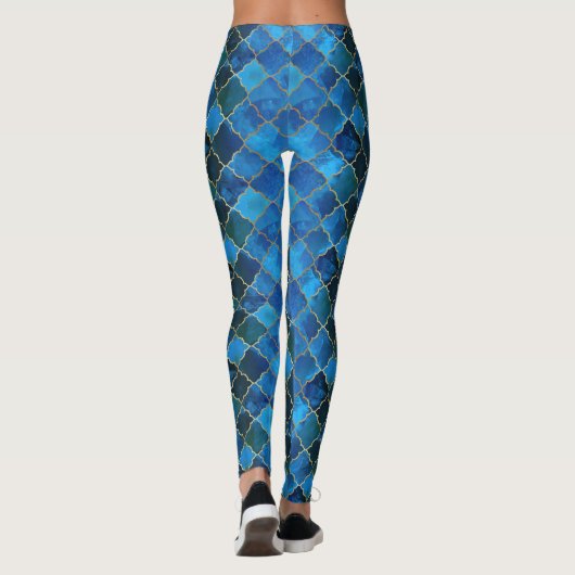 Sapphire Gemstone & Gold Moroccan Tegel Pattern Leggings (Achterkant)