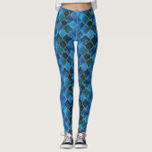 Sapphire Gemstone & Gold Moroccan Tegel Pattern Leggings (Voorkant)