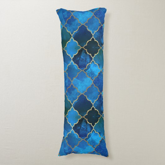 Sapphire Gemstone & Gold Moroccan Tegel Pattern Lichaamskussen (Voorkant Verticaal)