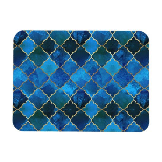 Sapphire Gemstone & Gold Moroccan Tegel Pattern Magneet (Horizontaal)
