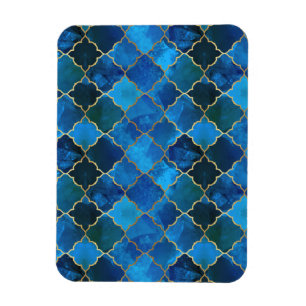 Sapphire Gemstone & Gold Moroccan Tegel Pattern Magneet