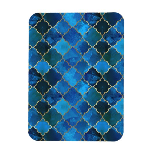 Sapphire Gemstone & Gold Moroccan Tegel Pattern Magneet (Verticaal)