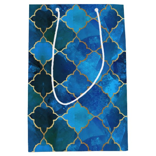 Sapphire Gemstone & Gold Moroccan Tegel Pattern Medium Cadeauzakje (Voorkant)