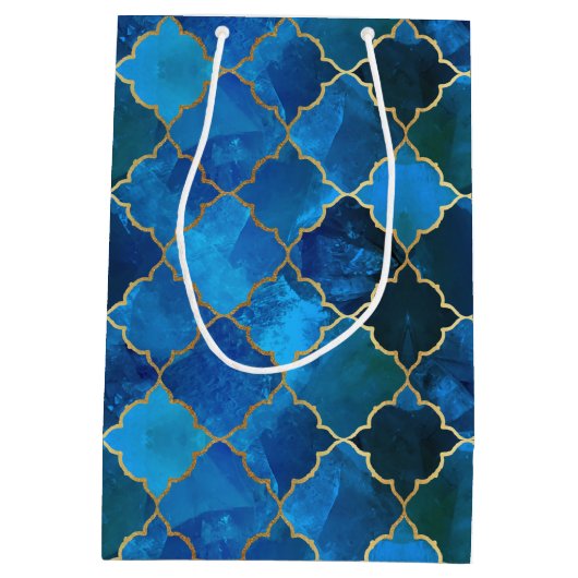 Sapphire Gemstone & Gold Moroccan Tegel Pattern Medium Cadeauzakje (Achterkant)