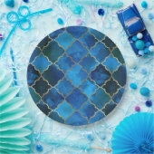 Sapphire Gemstone & Gold Moroccan Tegel Pattern Papieren Bordje (Feest)