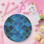 Sapphire Gemstone & Gold Moroccan Tegel Pattern Papieren Bordje (Feest)