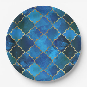 Sapphire Gemstone & Gold Moroccan Tegel Pattern Papieren Bordje