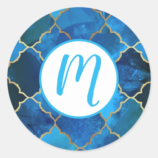 Sapphire Gemstone & Gold Moroccan Tegel Pattern Ronde Sticker (Voorkant)