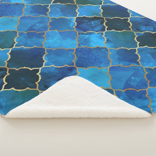 Sapphire Gemstone & Gold Moroccan Tegel Pattern Sherpa Deken (3/4)