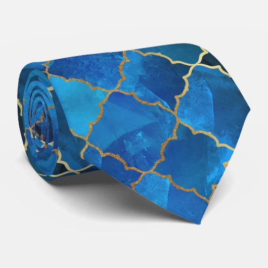 Sapphire Gemstone & Gold Moroccan Tegel Pattern Stropdas (Opgerold)
