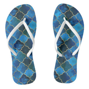 Sapphire Gemstone & Gold Moroccan Tegel Pattern Teenslippers