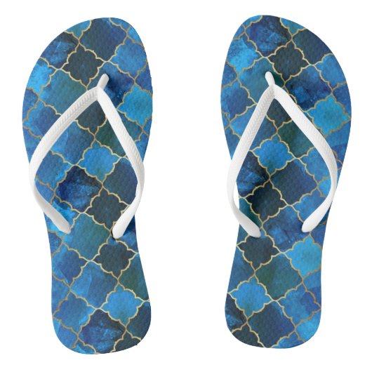 Sapphire Gemstone & Gold Moroccan Tegel Pattern Teenslippers (Voetbed)