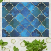 Sapphire Gemstone & Gold Moroccan Tegel Pattern Theedoek (Gevouwen)