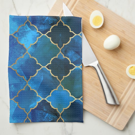 Sapphire Gemstone & Gold Moroccan Tegel Pattern Theedoek (Quarter Fold)