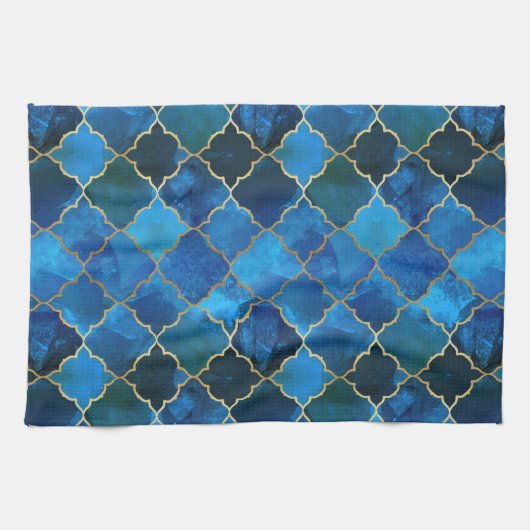 Sapphire Gemstone & Gold Moroccan Tegel Pattern Theedoek (Horizontaal)