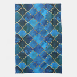 Sapphire Gemstone & Gold Moroccan Tegel Pattern Theedoek
