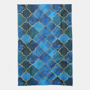 Sapphire Gemstone & Gold Moroccan Tegel Pattern Theedoek