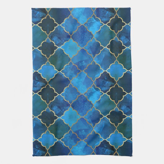 Sapphire Gemstone & Gold Moroccan Tegel Pattern Theedoek (Verticaal)