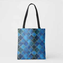 Sapphire Gemstone & Gold Moroccan Tegel Pattern Tote Bag