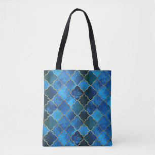 Sapphire Gemstone & Gold Moroccan Tegel Pattern Tote Bag
