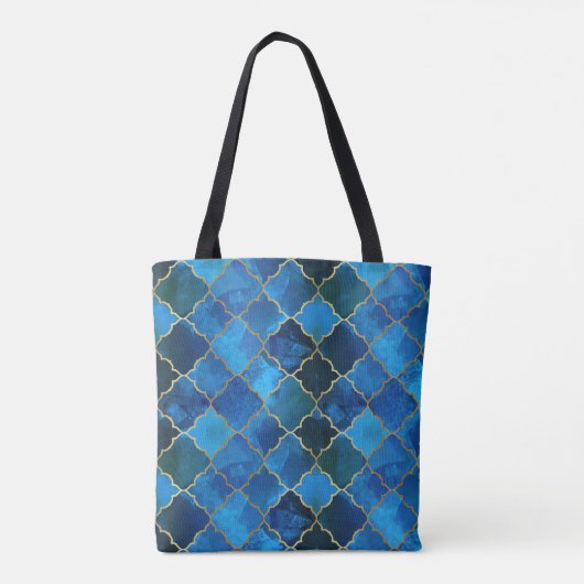 Sapphire Gemstone & Gold Moroccan Tegel Pattern Tote Bag (Achterkant)