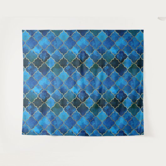 Sapphire Gemstone & Gold Moroccan Tegel Pattern Wandkleed (Voorkant (horizontaal))