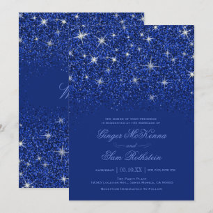 Sapphire Glitter Wedding Invitting Kaart
