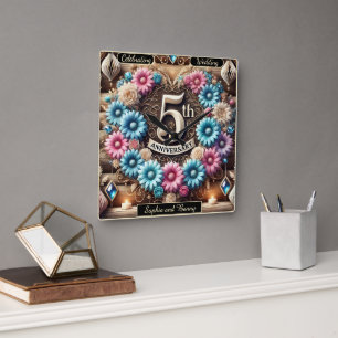 Sapphire Glow: 5e Jubileum Reflectie Vierkante Klok