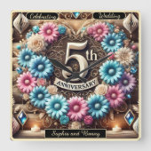 Sapphire Glow: 5e Jubileum Reflectie Vierkante Klok (Voorkant)