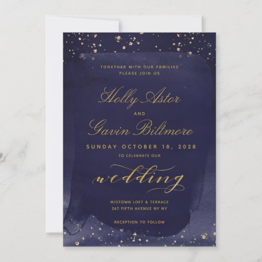 Sapphire & Gold Wedding Invitation Suite Kaart (Voorkant)
