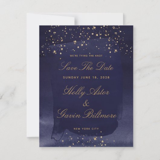 Sapphire & Gold Wedding Save the Date (Voorkant)