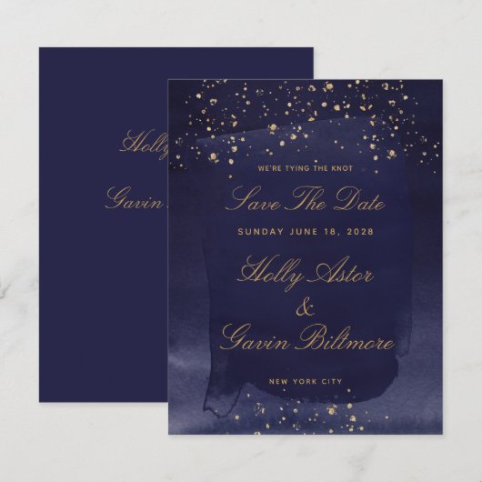 Sapphire & Gold Wedding Save the Date (Voorkant / Achterkant)