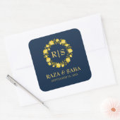 Sapphire Grace Blue and Gold Wedding Vierkante Sticker (Envelop)