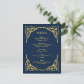 Sapphire Grace Royal Blue and Gold Wedding Menu (Staand voorkant)