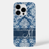 Sapphire Grunge Damask Pattern met Monogram Case-Mate iPhone Case (Achterkant)