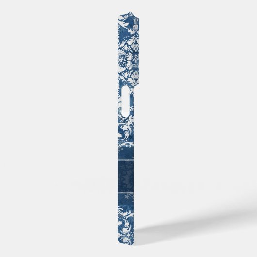 Sapphire Grunge Damask Pattern met Monogram Case-Mate iPhone Case (Achterkant / Rechts)