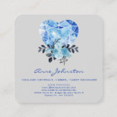 Sapphire Heart en Flowers Square Visitekaartje (Achterkant)