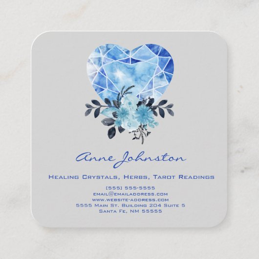 Sapphire Heart en Flowers Square Visitekaartje (Achterkant)