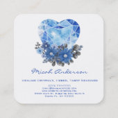 Sapphire Heart Flowers Square Visitekaartje (Achterkant)