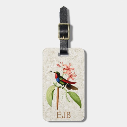 Sapphire Hummingbird  Art Monogram Bagagelabel (Voorkant verticaal)