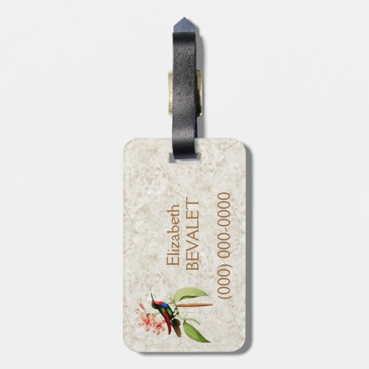 Sapphire Hummingbird Art Monogram Bagagelabel (Achterkant verticaal)