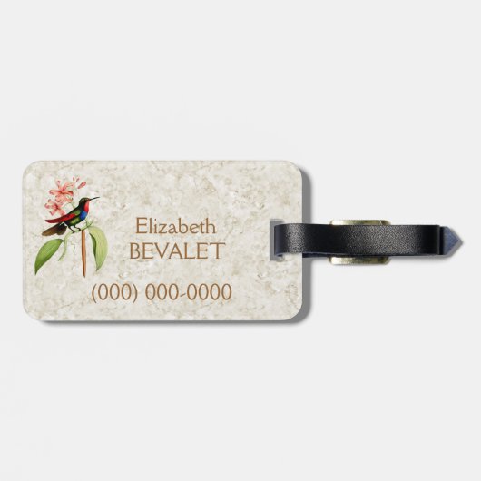 Sapphire Hummingbird  Art Monogram Bagagelabel (Achterkant horizontaal)