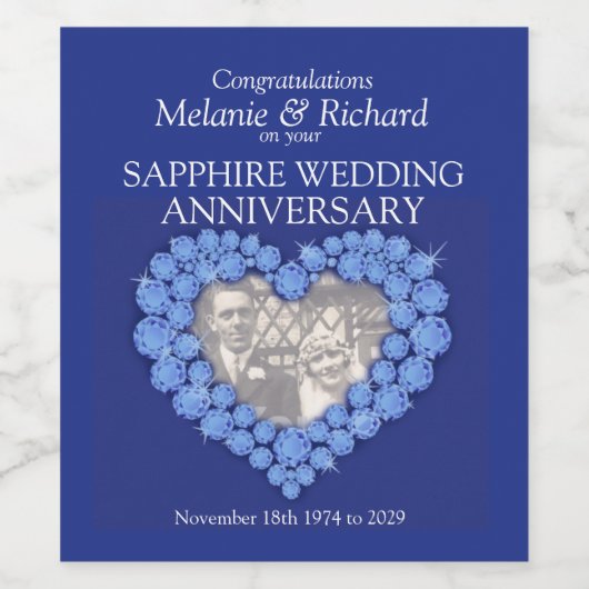 Sapphire huwelijksverjaardag aangepaste wijnlabels wijn etiket (Enkel label)