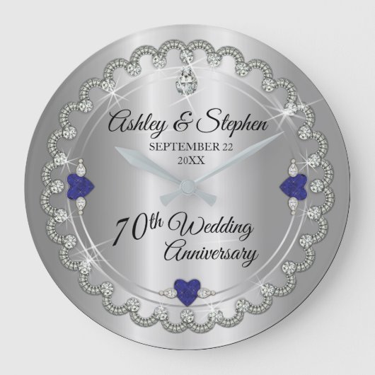Sapphire Jubilee Diamonds 70th Wedding Jubileum Grote Klok (Voorkant)