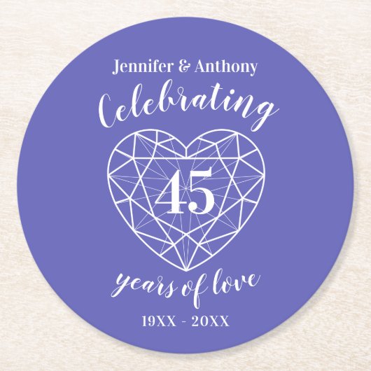 Sapphire jubileum 45 jaar feest onderzetters (Voorkant)