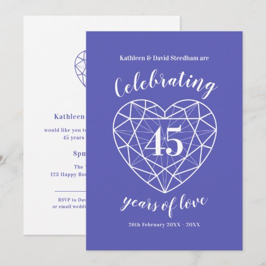 Sapphire Jubileum 45 jaar liefde uitnodigingen (Voorkant / Achterkant)