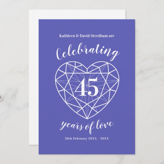 Sapphire Jubileum 45 jaar liefdesuitnodigingen Kaart (Voorkant / Achterkant)