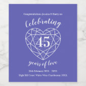 Sapphire jubileum 45 jaar van liefde wijn labels wijn etiket (Enkel label)